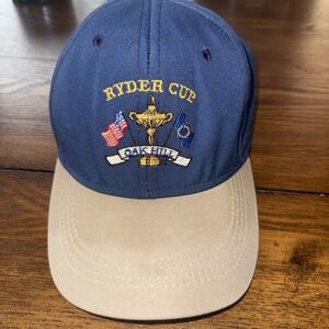Ryder Cup Oak Hill Vintage Strap Back Hat Navy And Brown Made In USA Imperial